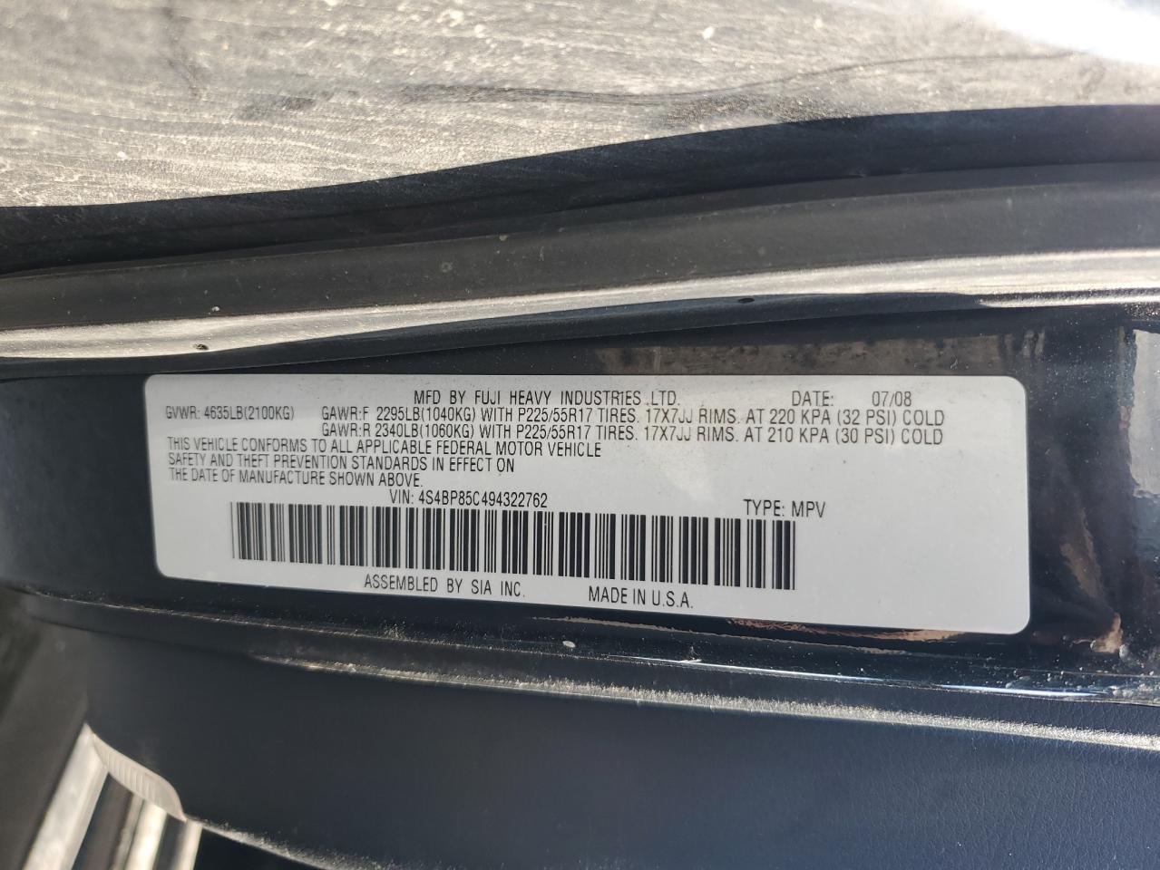 Lot #3222026153 2009 SUBARU OUTBACK 3.