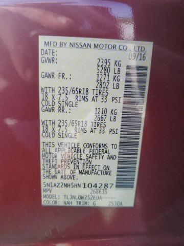 2017 NISSAN MURANO S 5N1AZ2MH5HN104287