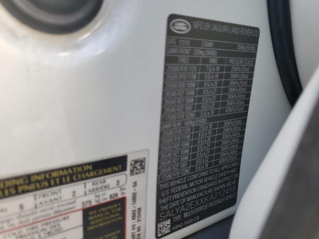 2019 LAND ROVER RANGE ROVE SALYA2EXXKA212458