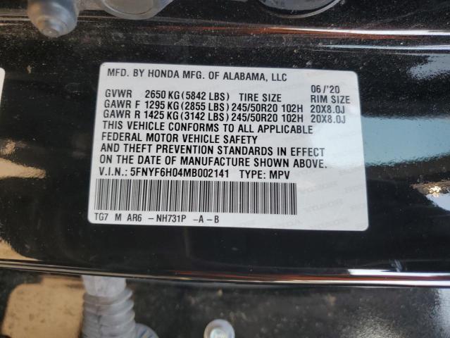 2021 HONDA PILOT ELIT 5FNYF6H04MB002141
