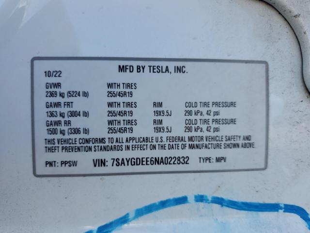 2022 TESLA MODEL Y 7SAYGDEE6NA022832