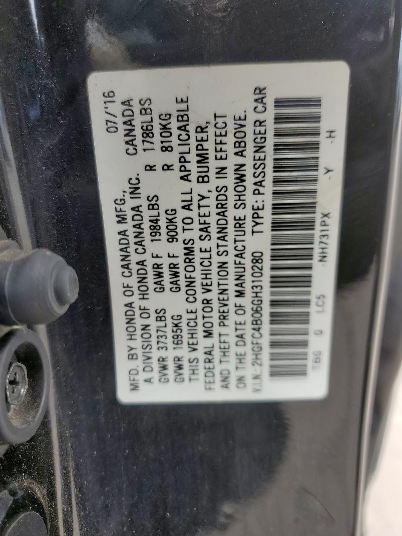 2016 HONDA CIVIC LX 2HGFC4B06GH310280