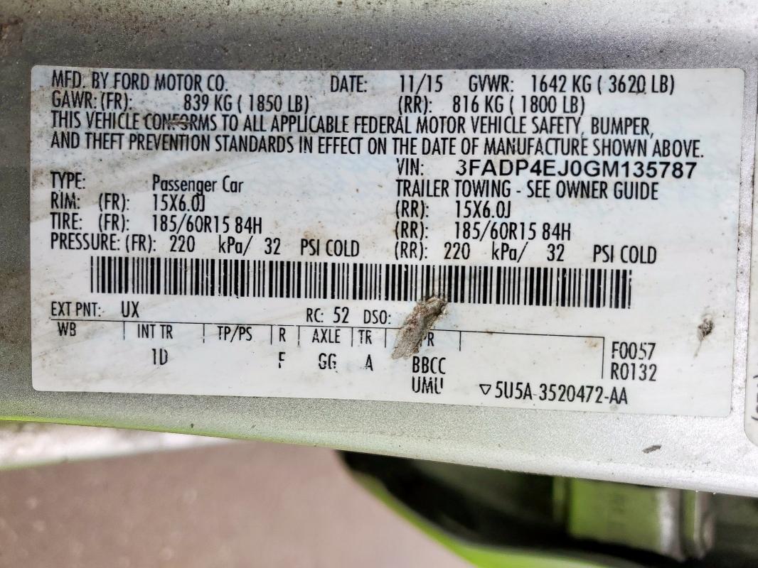 2016 FORD FIESTA SE 3FADP4EJ0GM135787