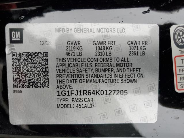 2019 CHEVROLET CAMARO ZL1 1G1FJ1R64K0127205