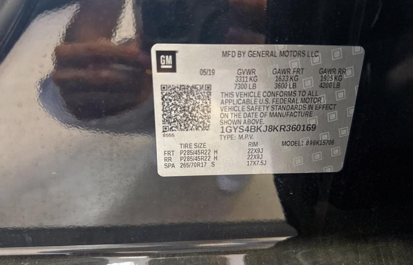 2019 CADILLAC ESCALADE L 1GYS4BKJ8KR360169