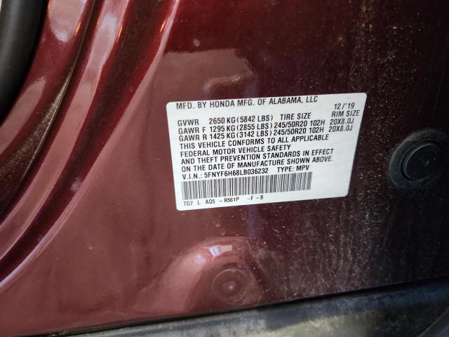 2020 HONDA PILOT TOUR 5FNYF6H68LB036232