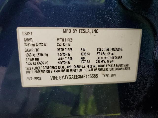 2021 TESLA MODEL Y 5YJYGAEE3MF146585