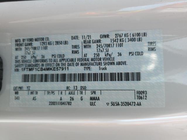 2021 FORD F150 1FTMF1CB4MKE57911
