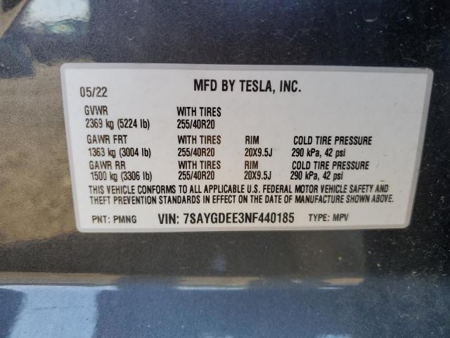 2022 TESLA MODEL Y 7SAYGDEE3NF440185