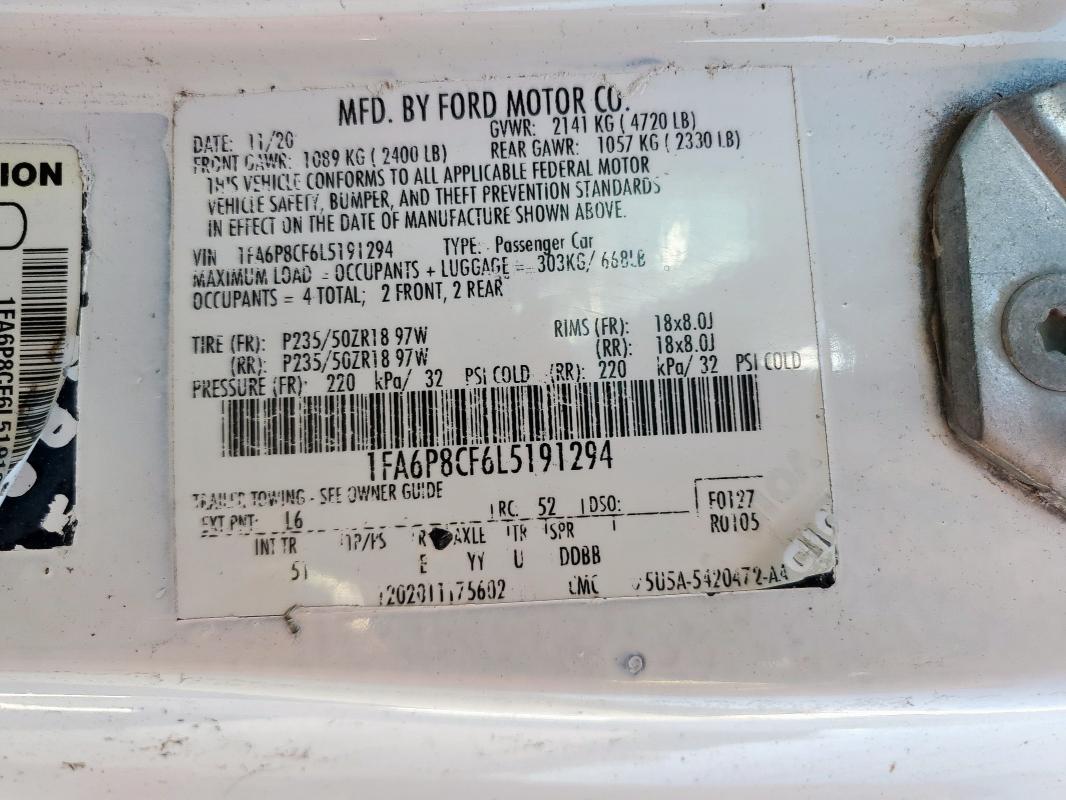 2020 FORD MUSTANG GT 1FA6P8CF6L5191294