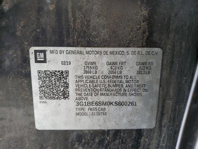 2019 CHEVROLET CRUZE LT 3G1BE6SM0KS600261