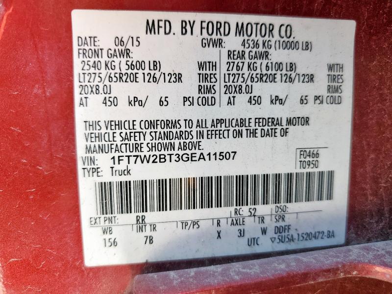 2016 FORD F250 SUPER 1FT7W2BT3GEA11507