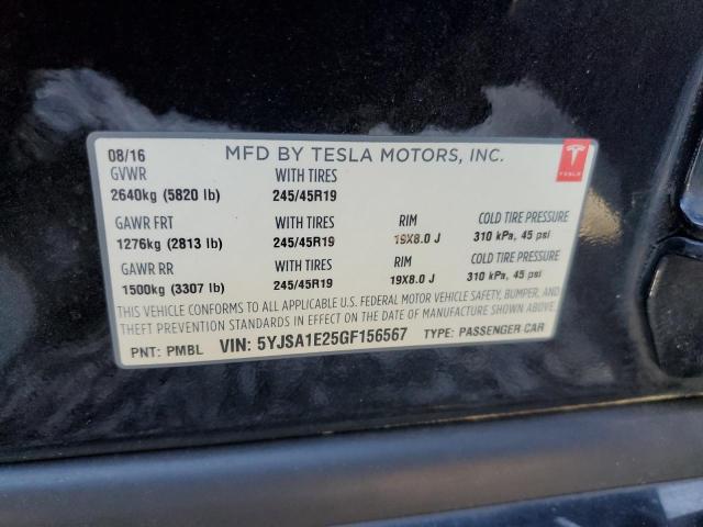 2016 TESLA MODEL S 5YJSA1E25GF156567