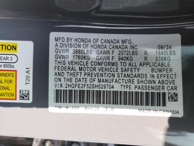 2025 HONDA CIVIC SPORT 2HGFE2F52SH529704