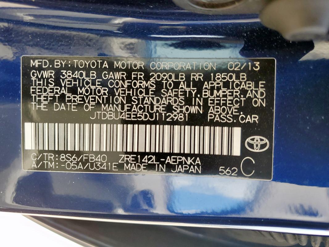 2013 TOYOTA COROLLA BA - JTDBU4EE5DJ112981