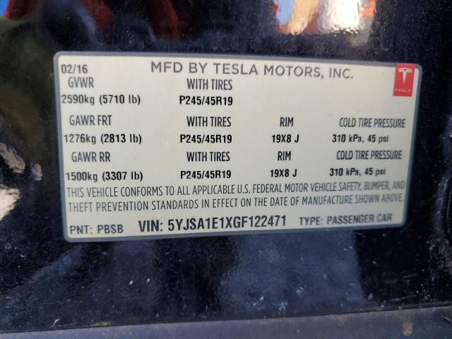2016 TESLA MODEL S 5YJSA1E1XGF122471