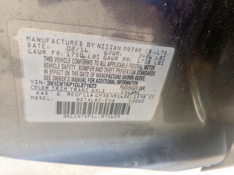 2016 NISSAN VERSA S 3N1CN7AP1GL871623