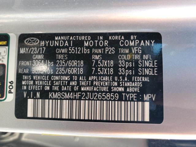 2018 HYUNDAI SANTA FE SE KM8SM4HF2JU265859