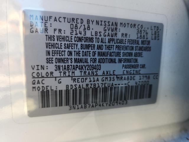 2019 NISSAN SENTRA S 3N1AB7AP4KY209403