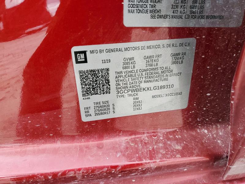 2020 CHEVROLET SILVERADO C1500 CUSTOM 3GCPWBEKXLG189310