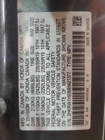 2021 HONDA CR-V TOURING 2HKRW1H93MH421377