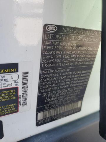 2016 LAND ROVER RANGE ROVE SALWG2PF3GA657769