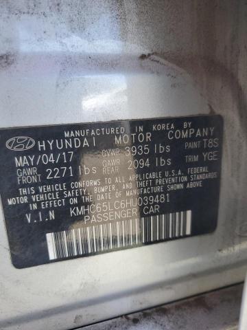 2017 HYUNDAI IONIQ BLUE KMHC65LC6HU039481