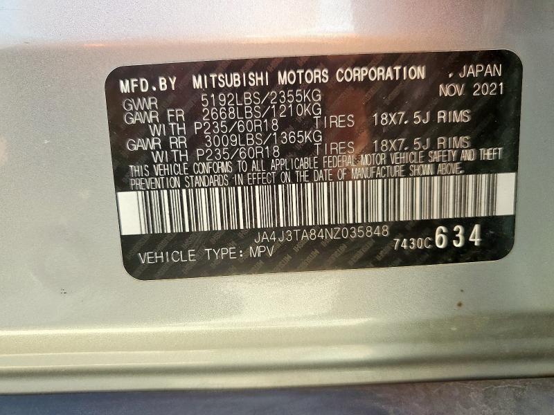 2022 MITSUBISHI OUTLANDER JA4J3TA84NZ035848