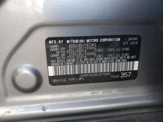2019 MITSUBISHI OUTLANDER JA4AP3AU0KU010908