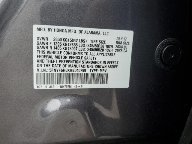 2017 HONDA PILOT ELIT 5FNYF6H0XHB040799