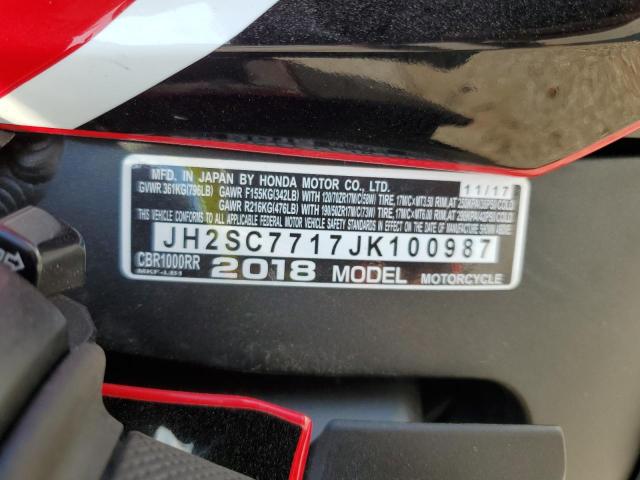 2018 HONDA CBR1000 RR JH2SC7717JK100987