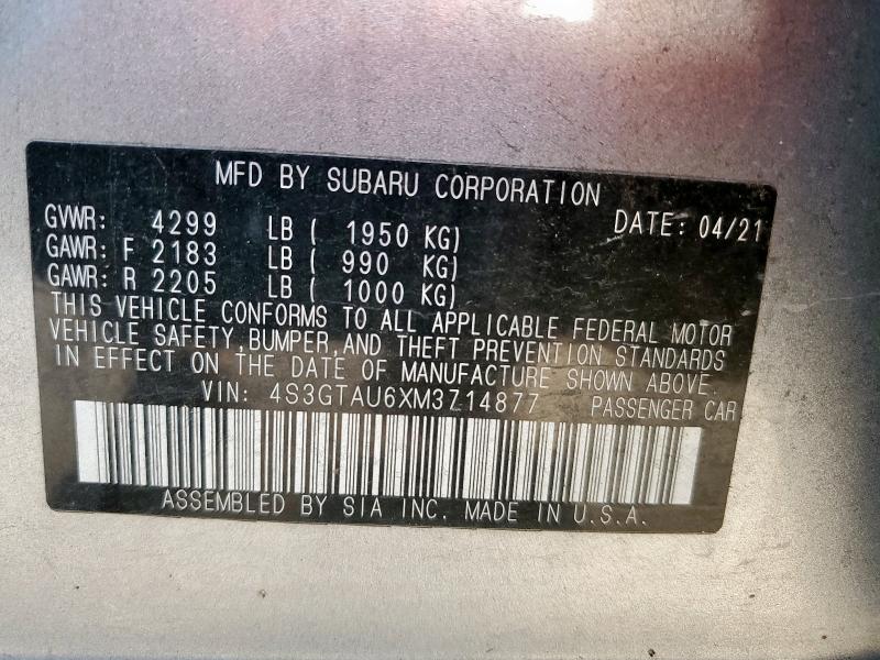2021 SUBARU IMPREZA LI 4S3GTAU6XM3714877