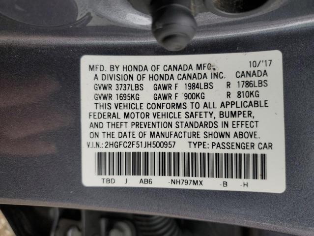 2018 HONDA CIVIC - 2HGFC2F51JH500957