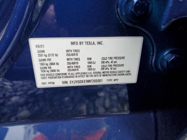 2021 TESLA MODEL Y 5YJYGDEE9MF265081