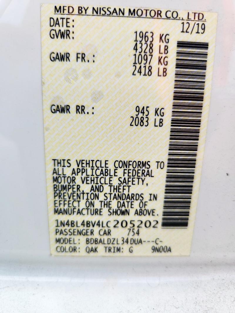 2020 NISSAN ALTIMA S 1N4BL4BV4LC205202