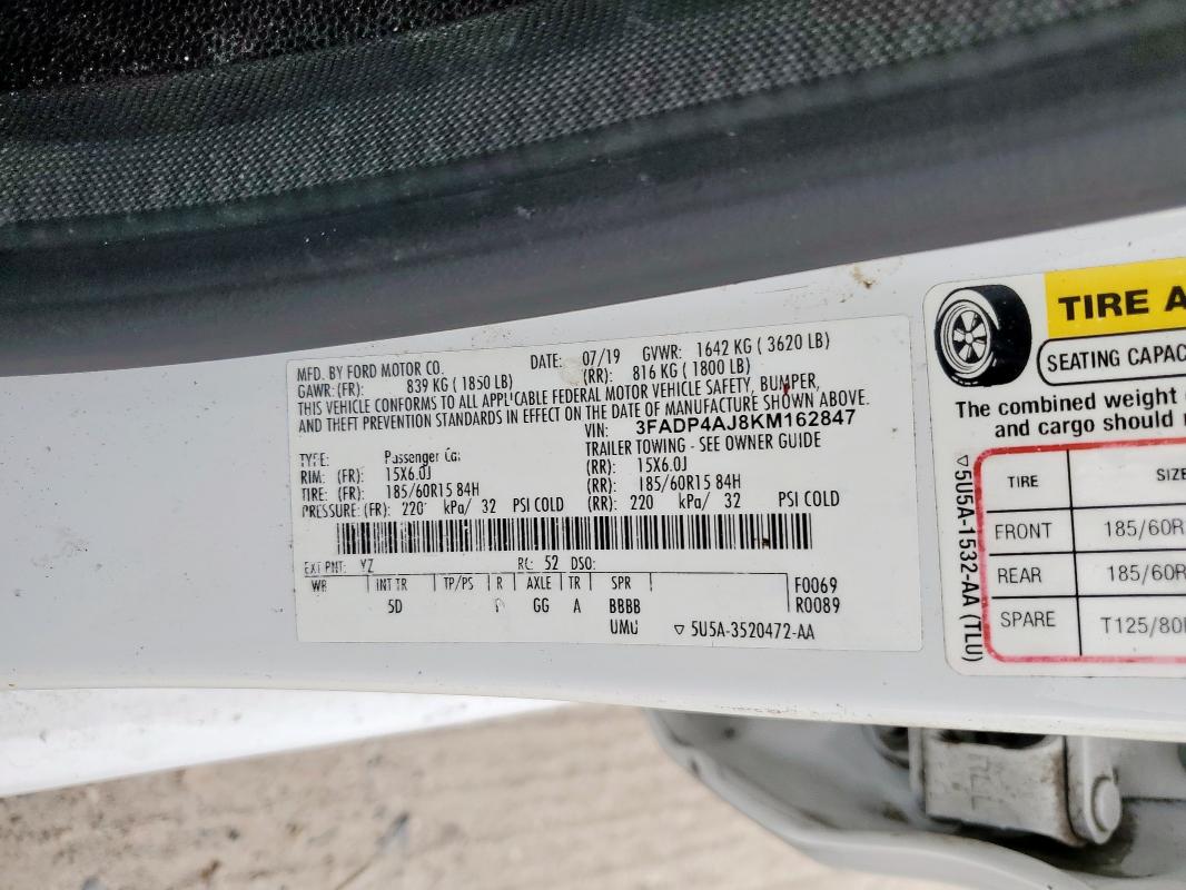 2019 FORD FIESTA S 3FADP4AJ8KM162847