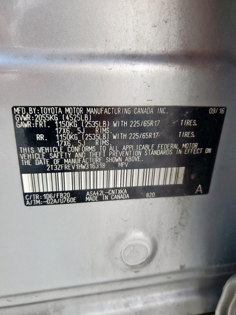 2017 TOYOTA RAV4 LE 2T3ZFREV1HW316318