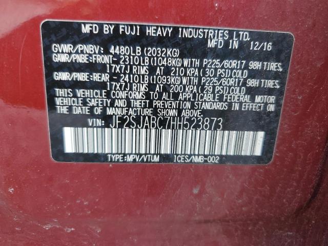 2017 SUBARU FORESTER 2 JF2SJABC7HH523873