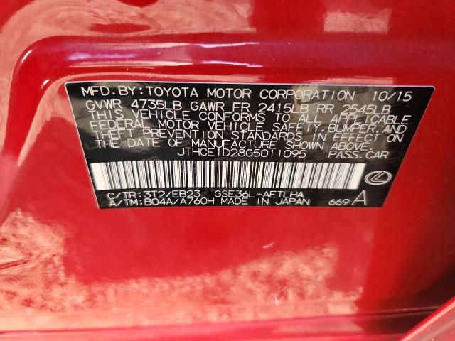 2016 LEXUS IS 350 JTHCE1D28G5011095