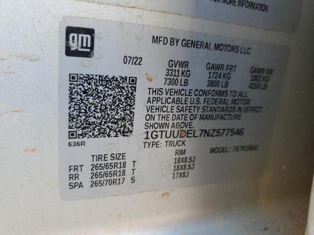 2022 GMC SIERRA K15 - 1GTUUDEL7NZ577546