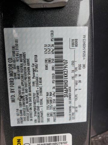 2019 FORD FUSION SE - 3FA6P0HD1KR279707