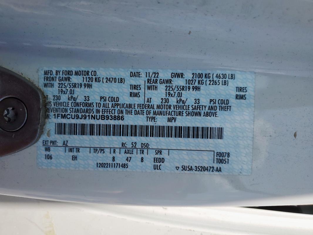 2022 FORD ESCAPE TIT 1FMCU9J91NUB93886