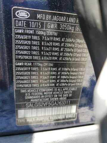 2016 LAND ROVER RANGE ROVER HSE SALGS2VF5GA263311