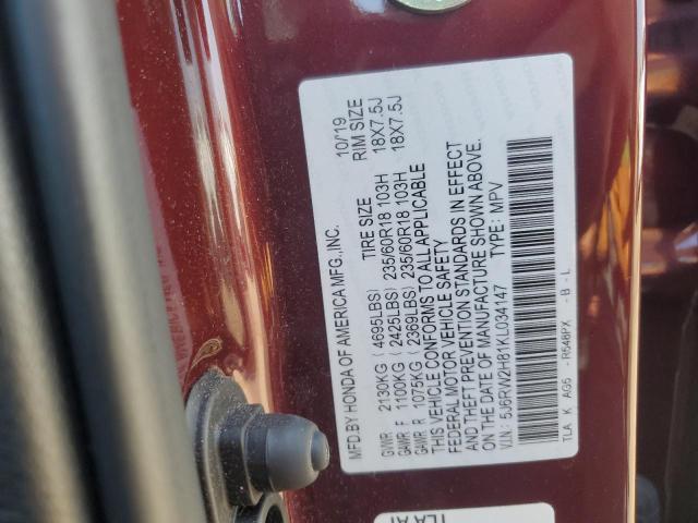 2019 HONDA CR-V EXL 5J6RW2H81KL034147