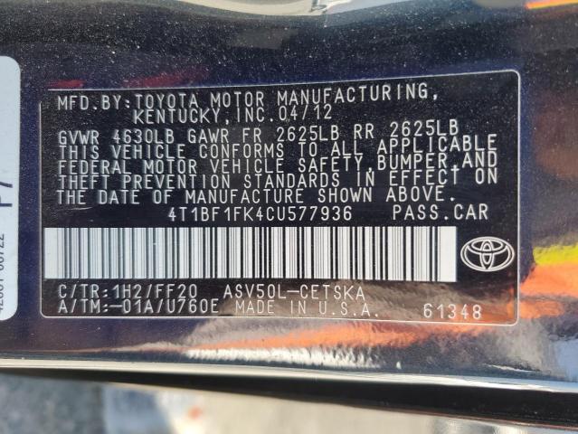 2012 TOYOTA CAMRY BASE - 4T1BF1FK4CU577936