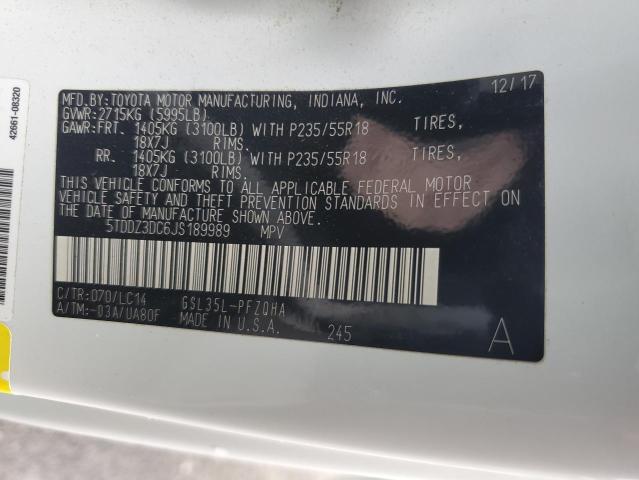 2018 TOYOTA SIENNA XLE 5TDDZ3DC6JS189989