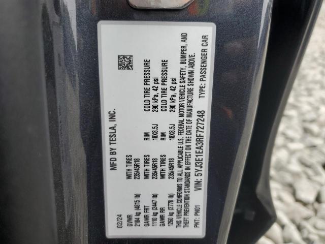 2024 TESLA MODEL 3 5YJ3E1EA3RF727248
