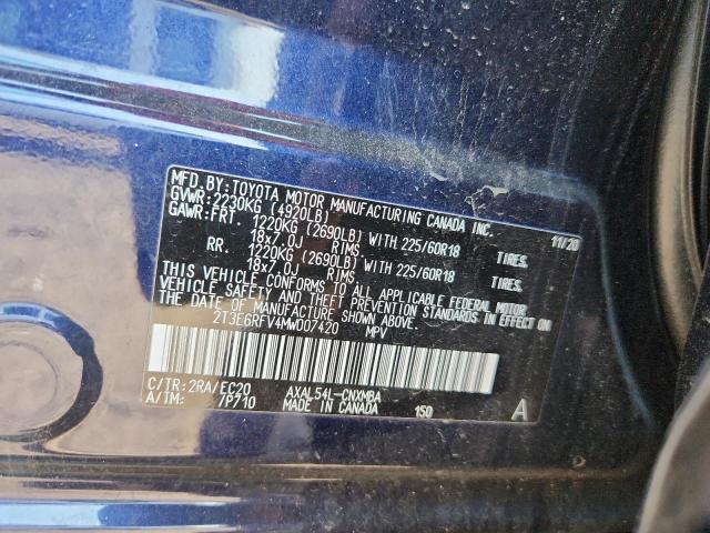 2021 TOYOTA RAV4 XSE 2T3E6RFV4MW007420