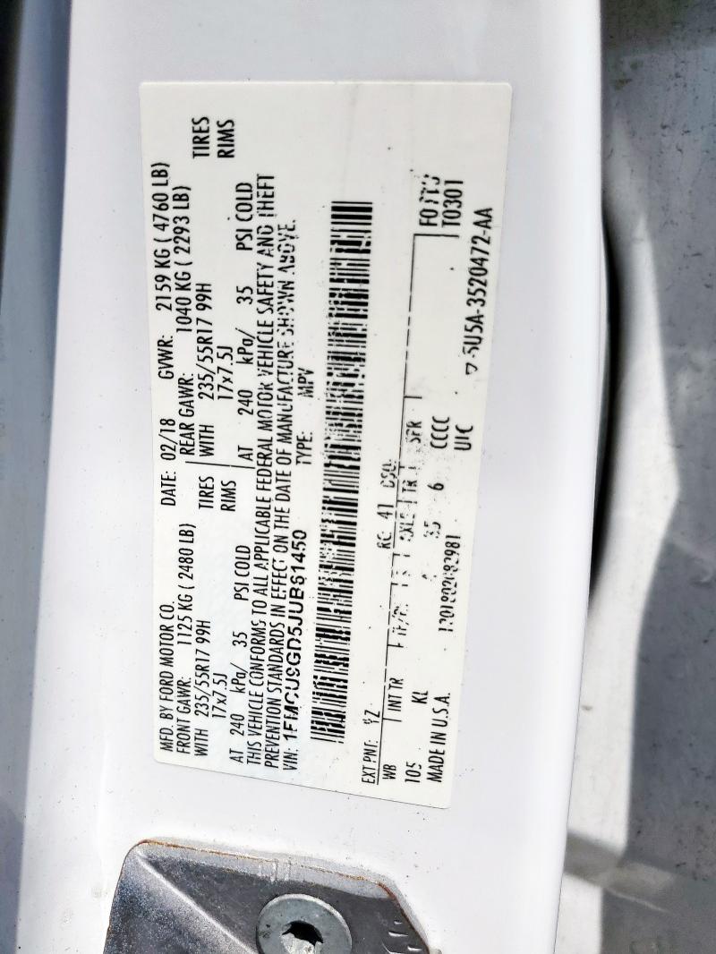 2018 FORD ESCAPE SE - 1FMCU9GD5JUB61450