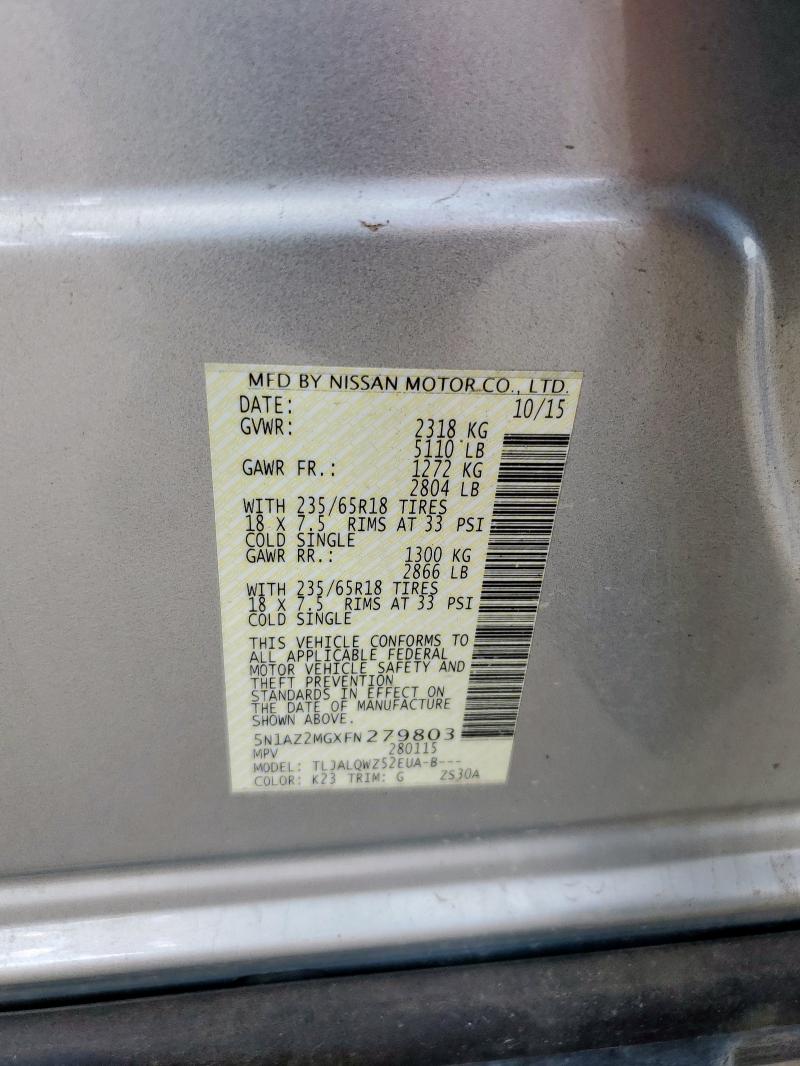 2015 NISSAN MURANO S 5N1AZ2MGXFN279803